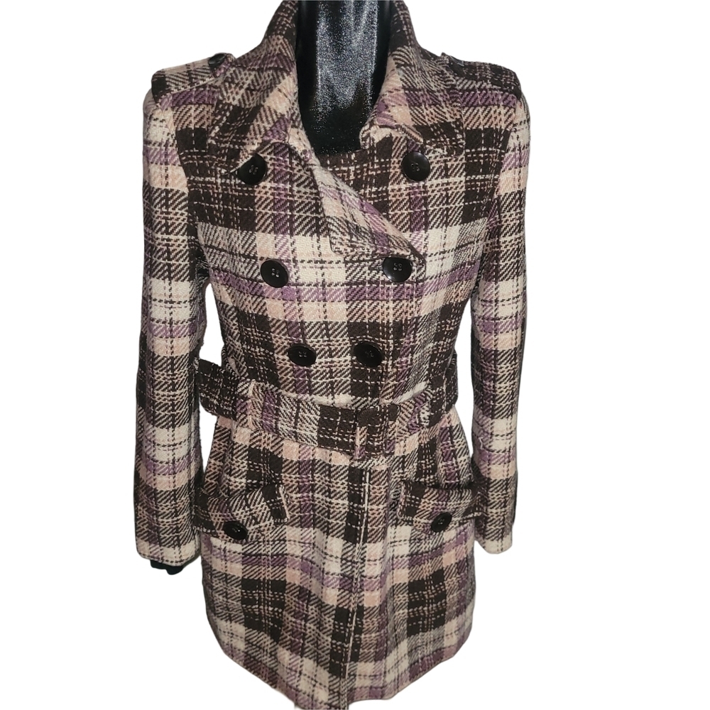Novita Plaid Double-Breasted Wool Blend Coat Size M